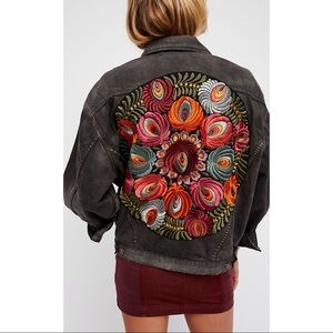 Free People Oversized Embroidered Denim Jacket